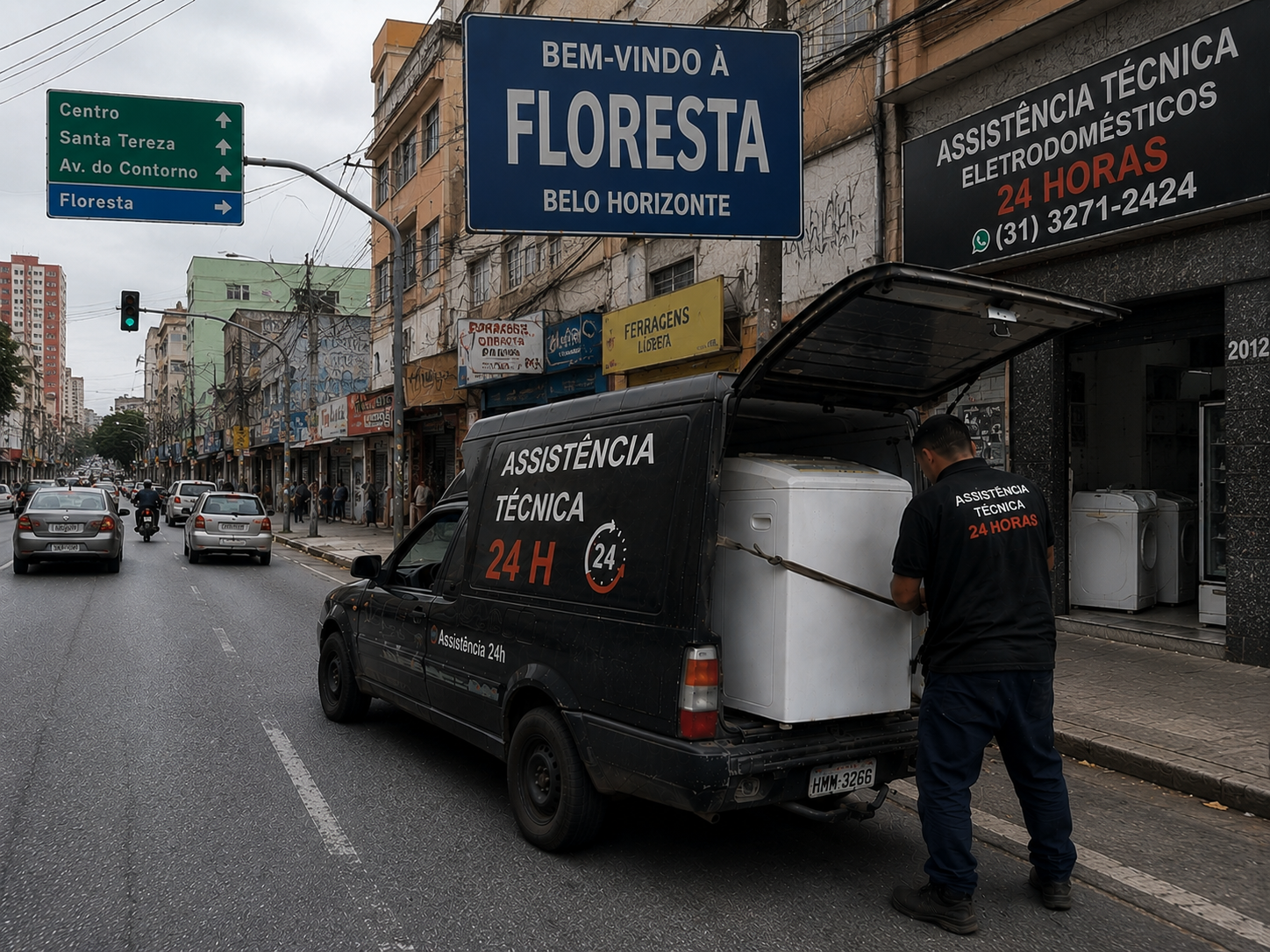 Engenheiro técnico certificado realizando avaliação de eletrodoméstico no bairro Floresta, BH