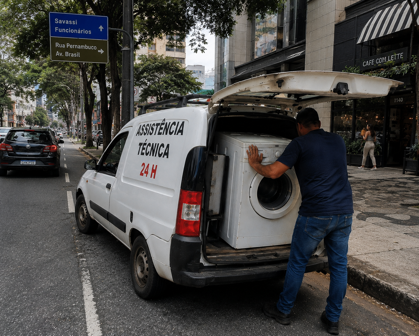 Unidade móvel de assistência técnica 24h estacionada na Savassi para manutenção de equipamento